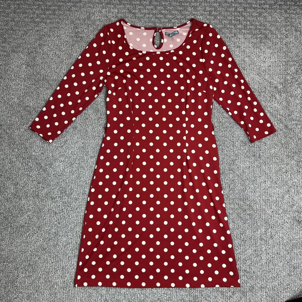 Louie Lucie Dress Womens Large Red Polka Dot Sheath Stretch Office